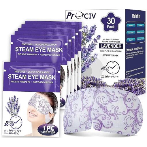 30 Packs Lavender Steam Eye Mask - Heated Eye Mask for Dark Circles and Puffiness Warm Eye Mask for Dry Eye Mask Relief Eye Fatigue Headache Hot Sleep Eye Mask for Disposable Moist Heat Eye Compress