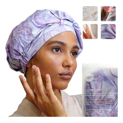 Reusable Shower Cap for Women - Leakproof, Nonslip Hair Cap for Shower w/Comfy Flexiband - Soft, Breathable Shower Caps for Women Reusable Waterproof - Durable Shower Cap by SMPL OBJECTS ( Marble )