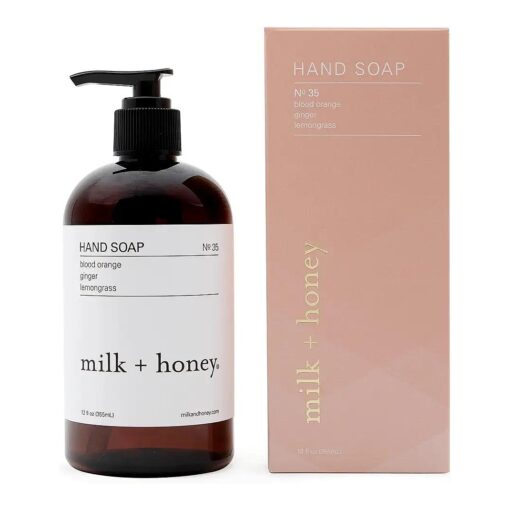 milk + honey Liquid Hand Soap No, 35, Moisturizing Hand Soap with Blood Orange, Lemongrass, and Ginger, Bright and Citrus Natural Hand Soap, 12 Fl Oz