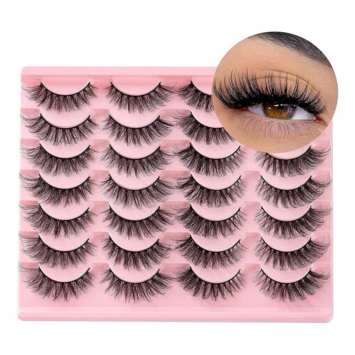 False Eyelashes Pestanas Postizas Naturales Wispy Mink Lashes Fluffy 17mm Cat Eye Lashes Natural Look 14 Pairs Fake Eyelashes Pack by Josiezoey ( 2 Styles )