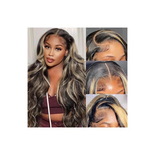 Highlight Lace Front Wig Human Hair Pre Plucked 26 Inch 1B/27 Ombre Lace Front Wig Human Hair 13x4 Body Wave Lace Front Wigs Human Hair 180 % Density Colored HD Glueless Human Hair Wigs