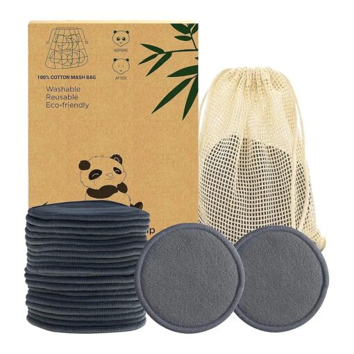 20 Pcs Reusable Makeup Remover Pads Gray Bamboo Reusable Cotton Rounds with Laundry Bag - Reusable Makeup Remover Pads