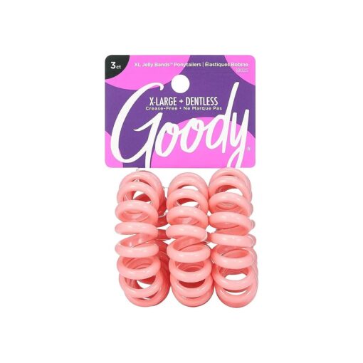 Goody Dentless Jelly Bands Elastic Thick Hair Coils - 3 Count, Pink - Medium Hair to Thick Hair - Hair Accessories for Women and Girls - Perfect for Long Lasting Braids, Ponytails and More