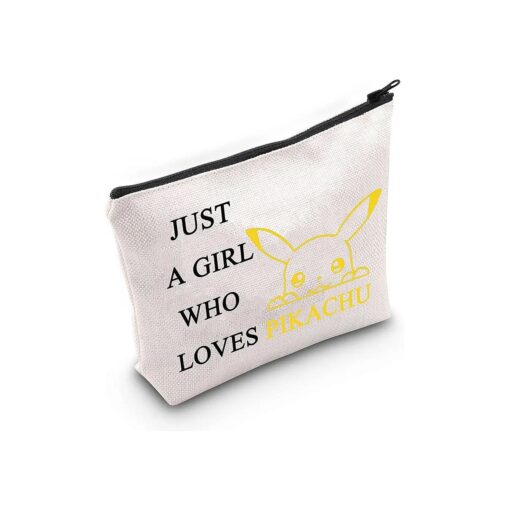 LEVLO Funny Cartoon Cosmetic Bag Anime Theme Fans Gift Just A Girl Who Loves Pika Makeup Zipper Pouch Bag ( Who Loves Pika )