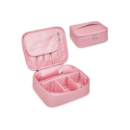 Narwey Travel Makeup Bag Large Cosmetic Bag Makeup Case Organizer for Women ( Pink )