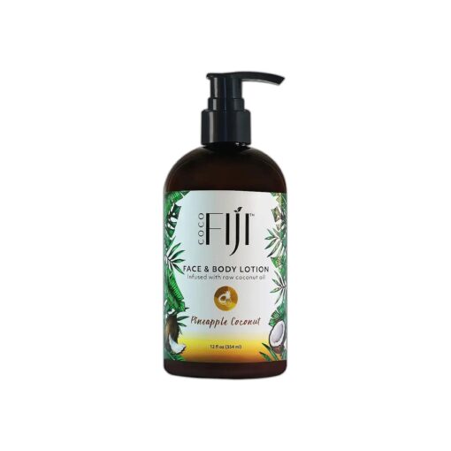 Coco Fiji Face & Body Lotion Infused With Coconut Oil | Lotion for Dry Skin | Moisturizer Face Cream & Massage Lotion for Women & Men | Pineapple Coconut 12 oz, Pack of 1