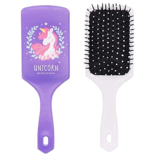 Detangler Brush, Cute Unicorn Paddle Hair Brush Anti Static Cushion Brush with Ball Tip Nylon Bristle No Frizz Knot Massage Volume Purple Hairbrush for Kids Women Girls Curly Long Thick Straight Hair