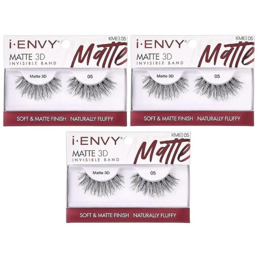 i-Envy 3 Pairs False Eyelashes Matte 3D Collection, Invisible Band, Soft & Matte Finish