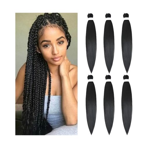 Pre Stretched Braiding Hair Extensions 30 Inch 6 Pcs Phoenixfly Ombre Braiding Hair Professional Crochet Braiding Hair for Box Braids Senegal Twist Hair Extensions ( 30 Inch,1B # )