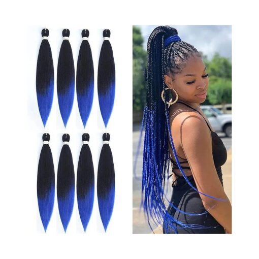 Pre Stretched Braiding Hair Yaki Texture ombre Braid Hair Extensions Lot Mixed Color Hot Water Setting Crochet Twist Hair ( 26 inch, 1B/blue )