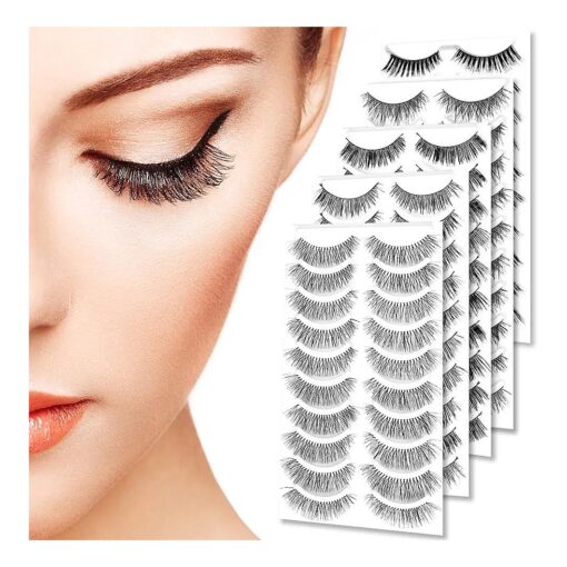 Beauty 50 Pairs 5 styles Lashes Pack False Eyelashes Natural Look Wispies, Handmade Fake Eyelashes Extension, Fashion Thick Soft, Can be Reusabled, with a Free Stainless Steel Eyelash Tweezers