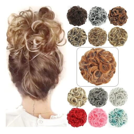 Natural Curly Thick Synthetic Hair Updo Messy Bun Hairpieces Large Tousled Hair Scrunchies Extensions Donut Big Hair Pieces for Women Girls ( Big Messy Bun, Lightest Auburn )