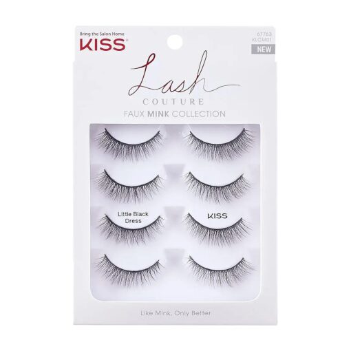 KISS Lash Couture False Eyelashes, Little Black Dress ', 12 mm, Includes 4 Pairs Of Lashes, Contact Lens Friendly, Easy to Apply, Reusable Strip Lashes