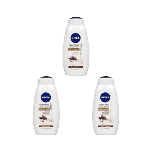 Nivea Cocoa and Shea Butter Pampering Body Wash with Nourishing Serum, 20 Fl Oz Bottle ( Pack of 3 )