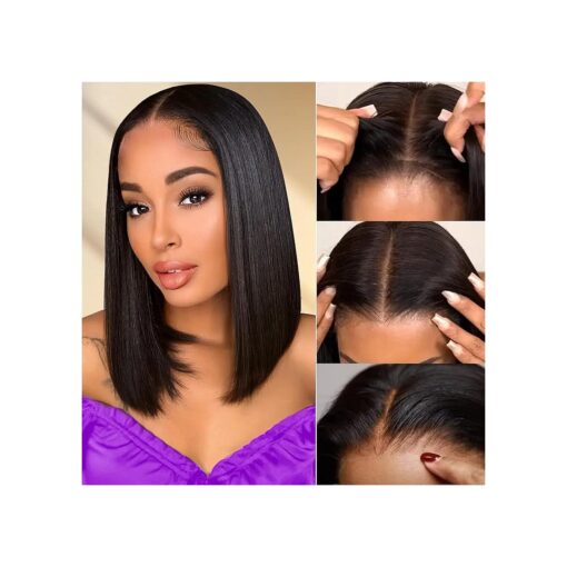 Wear and Go Glueless Bob Wigs Human Hair Pre Plucked Pre Cut 5x5 HD Transparent Lace Closure Wigs 180 % Density Ready to Wear Short Straight Lace Front Wigs For Black Women Beginner Friendly 12 Inch