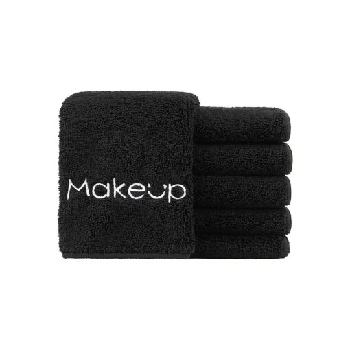 HOMEXCEL Makeup Remover Wash Cloth 6 Pack, Soft Quick Dry Facial Cleansing Makeup Towels, Fingertip Face Towel Washcloths for Hand and Make up, 13x13 Inch, Black