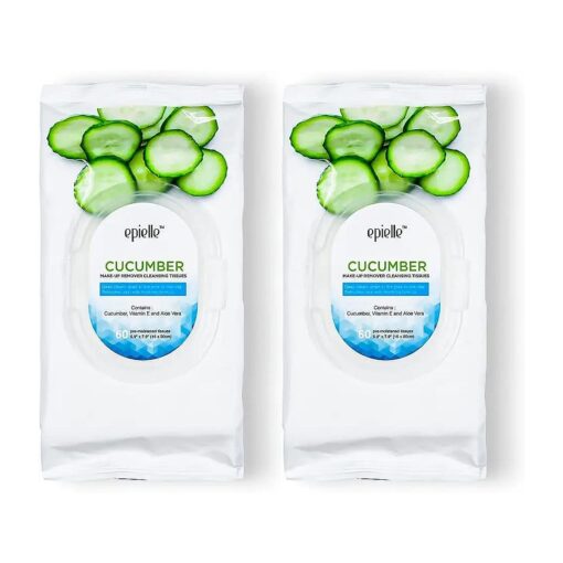 Epielle New Makeup Remover Cleansing Wipes Tissue Towelettes - Cucumber, 60 Counts, 2 Pack Beauty | Mother 's Day Gifts | Teacher Appreciation