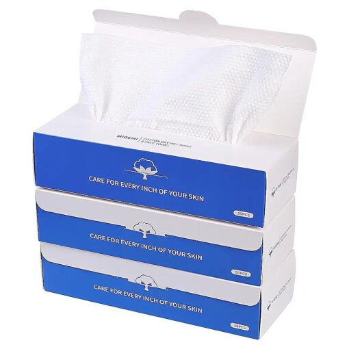 Disposable Face Towels, Biodegradable Facial Clean Wash Cloth, Dry Wipes 100 % Cotton Face Towel for Sensitive Skin, Travel, Makeup Remover, Extra Thick Soft Facial Tissue ( 3 Pack, 10.2x7.9inch )