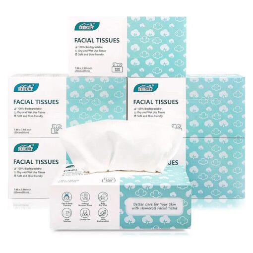 HOMEXCEL Soft Dry Wipe 6 Pack, Unscented Facial Tissues 100 % Biodegradable, Disposable Face Towels, Dry and Wet Use for Baby Adult Sensitive Skin, Make-up Wipes, Facial Washcloth ( 600 Count )