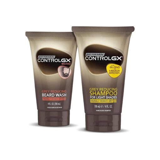 Just for Men Control GX Multipack, Shampoo for Lighter Shades of Hair, and Mustache and Beard Wash, Gradually Colors Grey Hair, 4 oz, Bottles