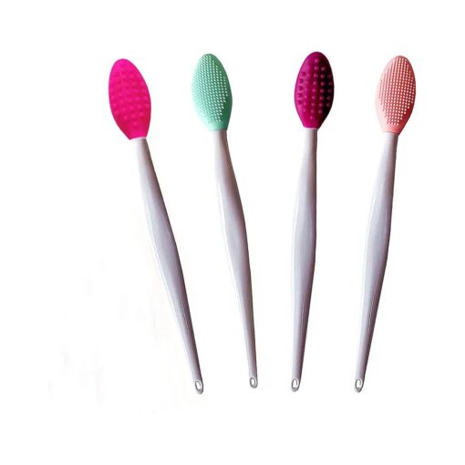 Lip Brush Tool, Double-Sided-Silicone Lip Scrub Brush Silicone Lip Brush Exfoliating for for Men Women ( 4 Colors,4 PCS )