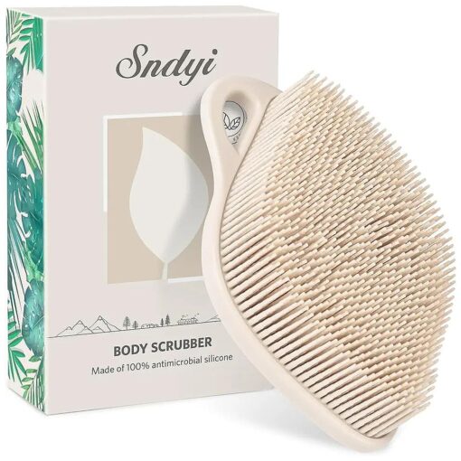 Sndyi Silicone Body Scrubber, Gentle Exfoliating Body Scrubber for Sensitive Skin, Leaf Shaped Shower Scrubber for Body with Lathering Bristles, Silicone Loofah Body Brush for Showering, Oatmeal