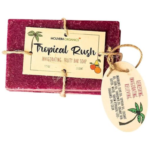 Handmade Tropical Rush Soap ( 3 Count ) - Soothing Face and body cleansing and moisturizing, Safe for all skin types .