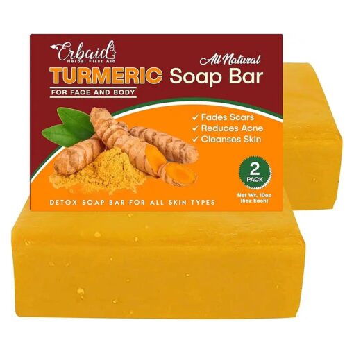 Natural Turmeric Soap Bar for Face & Body - Turmeric Skin Brightening Soap for Dark Spots, Intimate Areas, Underarms - Turmeric Face Wash Reduces Acne - 5oz Turmeric Bar Made in USA ( 2 Pack )