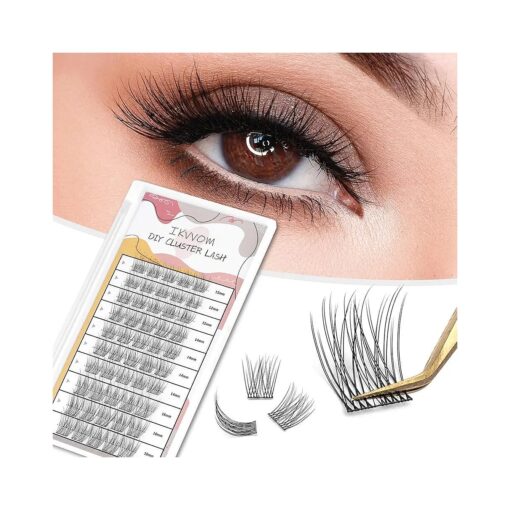 Lash Clusters IKVVOM DIY Eyelash Extensions 50Pcs Cluster Lashes C Curl Individual Lashes Volume Eyelash Clusters Wispy Cluster Eyelash Extensions DIY At Home Soft And Reusable Lashes ...