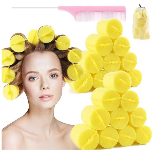 Jumbo Foam Sponge Hair Roller Soft Sleeping rollers Curvy Wavy Hairstyle Curling Hair Styling Tools 24 Pieces Use For Long Hair Short Hair Ladies And Children 2" X2.75" ( yellow )