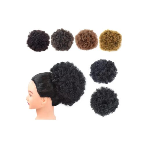 Afro Puff Drawstring Ponytail Extension Short Synthetic Afro Kinky Curly Puff Ponytail for Natural Hair Clip On Kinky Drawstring Curly Ponytail Bun Hairpieces ( Large,1B # )