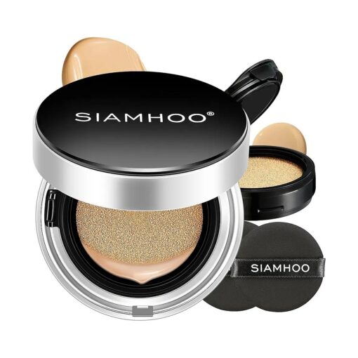 SIAMHOO Air Cushion CC Cream Foundation Makeup Primer Sunscreen SPF50+ Full Coverage Lightweight Long-lasting Oil Control for All Skin Types, Refill Included, 0.53 Oz x 2 ( Natural )