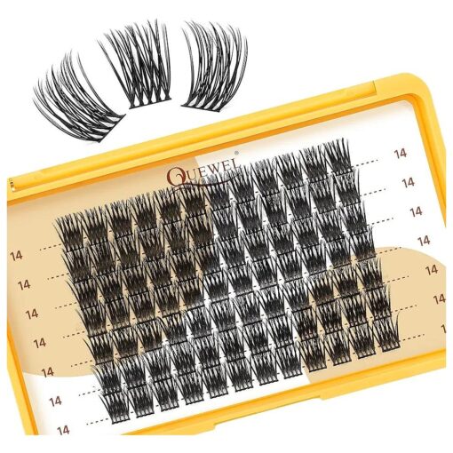 QUEWEL Lash Clusters 14mm Cluster Lashes Eyelash Clusters Soft and Lightweight Barely Feel Lash Cluster Presence Suitable for Complete Beginners ' DIY Lash Extensions at Home, ( 14MM-FDB-01 )