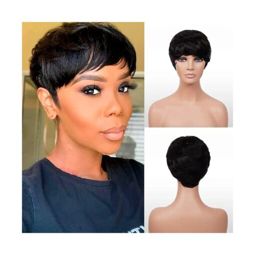 Short Human Hair Wigs Pixie Cut Wigs for Black Women Short Pixie Hairstyles Layered Wavy Tapered Back Non Lace Front Wigs - TOPAZ ( NATURAL )