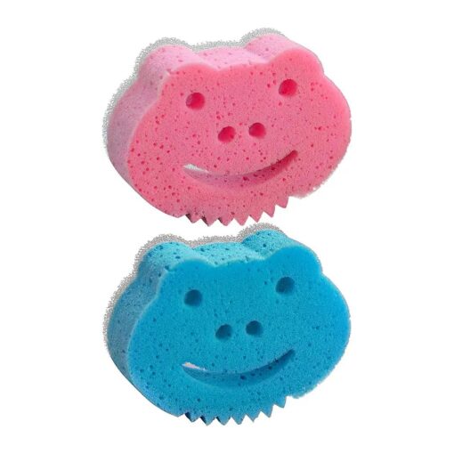 SmilePowo Double-Sided Bath Sponges, Personalized Frog Design, Soft & Gentle Cleaning Exfoliation, Loofah Body Scrubber Shower Body Sponges for Men, Women, Kids, 2 Packs Colorful as Gift for Family