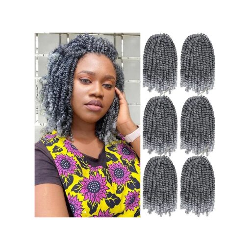 6 Packs Spring Twist Braiding Hair Spring Twists Bomb Twist Hair Synthetic Fiber Fluffy Twist Crochet Braids Low Temperature Fiber Crochet Hair for Women Braiding Hair ( 8inch, T1B/Gray )