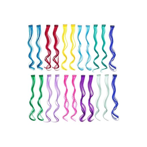 SWACC 22 Pcs Colored Party Highlights Clip on in Hair Extensions Multi-Colors Hair Streak Synthetic Hairpieces ( 11 Colors 22 Pcs in Set -Curly Wavy )