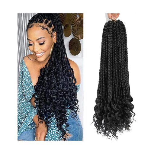 30 Inch Crochet Box Braids With Curly Ends Medium Box Braids Crochet Hair Extensions 6 Pack 3X Box Braided Crochet Hair Kanekalon Braiding Hair 24 Strands/Pack ( 30Inch 1B )