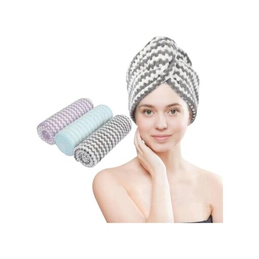 VIVOTE Microfiber Hair Towel Wrap Anti Frizz Hair Turban Hair Drying Towel for Women Wet Hair Absorbent Hair Towel Wrap Head Wrap After Shower 10 x 25.5Inch 3Pack ( Light Blue+Light Purple+Gray )