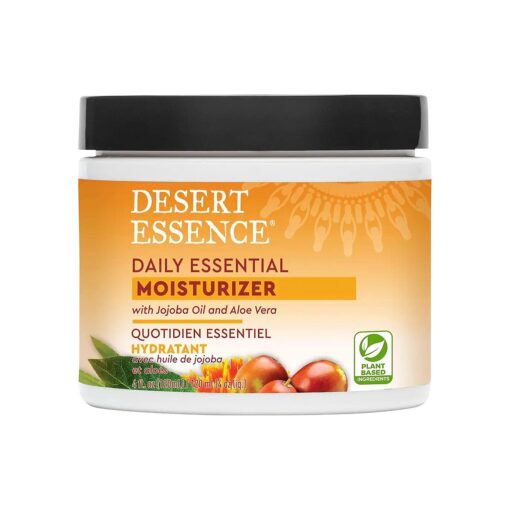 Desert Essence Daily Essential Facial Moisturizer - 4 Fl Ounce - Jojoba Oil - Aloe Vera - Prevents Acne - Soft Radiant Skin - Geranium Essential Oil for Natural Fragrance - For Normal Skin