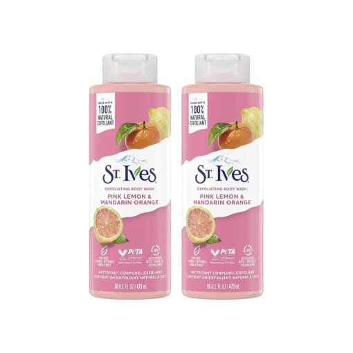 St. Ives Exfoliating Body Wash - Pink Lemon Body Wash for Women with Mandarin Orange, Citrus Body Wash, Body Soap, or Hand Soap with 100 % Natural Exfoliants for Glowing Skin, 16 Oz Ea ( Pack of 2 )