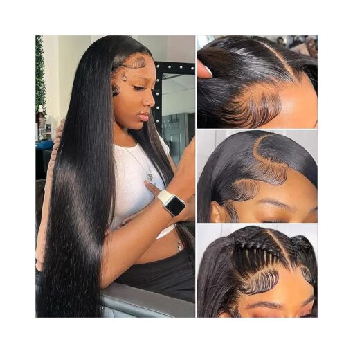 26inch Straight Lace Front Wigs Human Hair Glueless HD Transparent Frontal Wigs Human Hair Pre Plucked Lace Front Wigs Human Hair 150 % Density Brazilian Straight Human Hair Wigs for Black Women