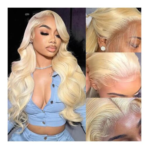 613 Lace Front Wig Human Hair 13x4 Body Wave Blonde Lace Front Wigs Human Hair Pre Plucked Glueless Wigs Human Hair 180 Density Blonde Lace Frontal Human Hair Wigs 22 Inch