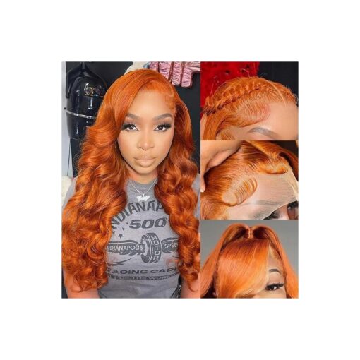 Ginger Wig Lace Front Wigs Human Hair Body Wave for Women 13x6 HD Transparent Pre Plucked Orange Wigs 180 % Density Orange Colored Glueless Wig Super Soft True to length 18 Inch