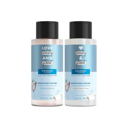 Love Beauty and Planet Volume and Bounty Thickening Coconut Water & Mimosa Flower Shampoo and Conditioner, 2 count Paraben Free, Silicone Free, and Vegan 13.5 oz