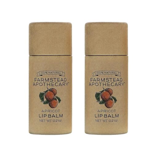 Farmstead Apothecary 100 % Natural Lip Balm with Organic Beeswax, Organic Shea Butter & Organic Coconut Oil, Apricot 0.2oz ( Pack of 2 )