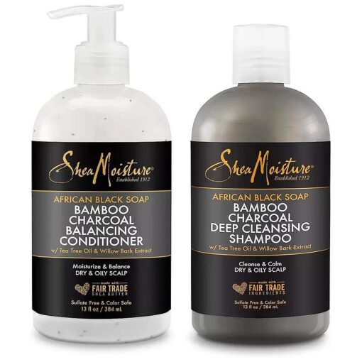 Shea Moisture Shampoo And Conditioner Set | African Black Soap Bamboo Charcoal Deep Cleansing Shampoo 13 Ounce | African Black Soap Bamboo Charcoal Deep Balancing Conditioner 13 Ounce