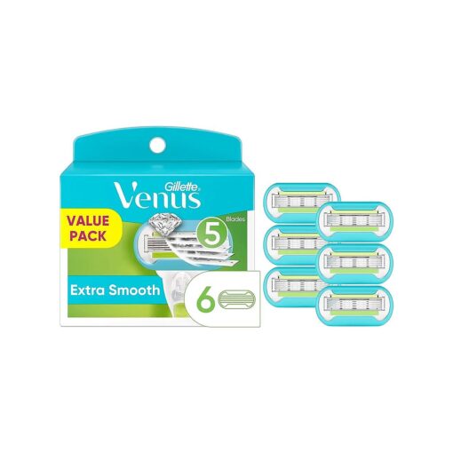 Gillette Venus Extra Smooth Womens Razor Blade Refills, 6 Count, Designed for a Close, Smooth Shave, light blue