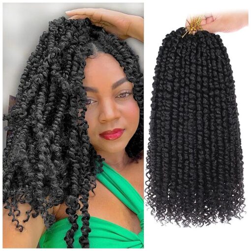 Leeven 8 Packs Pre twisted Passion Twist Crochet Hair for Black Women 12 Inch Synthetic Natural Black Passion Twist Hair With Curly Ends Pre-looped Goddess Passion Twists Braiding hair Extensions 1B #