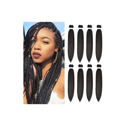 8 Pack Braiding Hair Pre Stretched - 26" 100G/Pack Premium Kanekalon Pre Stretched Braiding Hair Extensions, Professional Itch Free Hot Water Setting Perm Yaki Texture Prestretched Braiding Hair ( 1B )